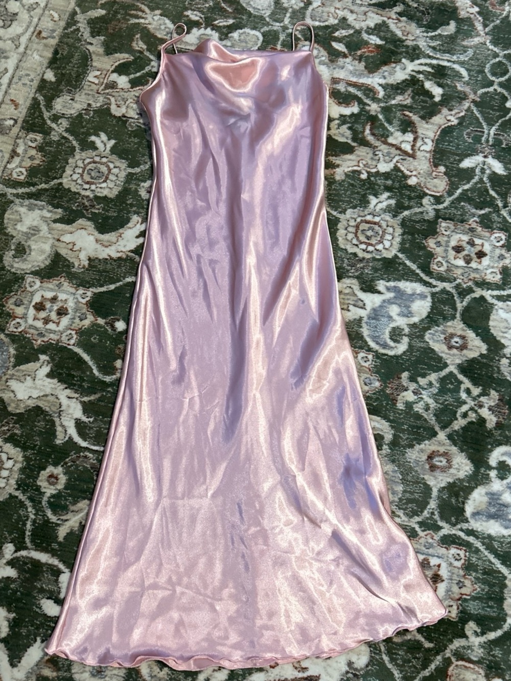 bebe Iridescent Lilac Satin Strapless Slip Dress